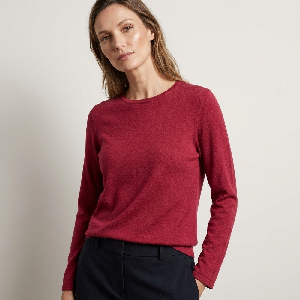 Pendleton Womens Large Red Silk Blend Crew Neck Long Sleeve Fine Knit Sweater